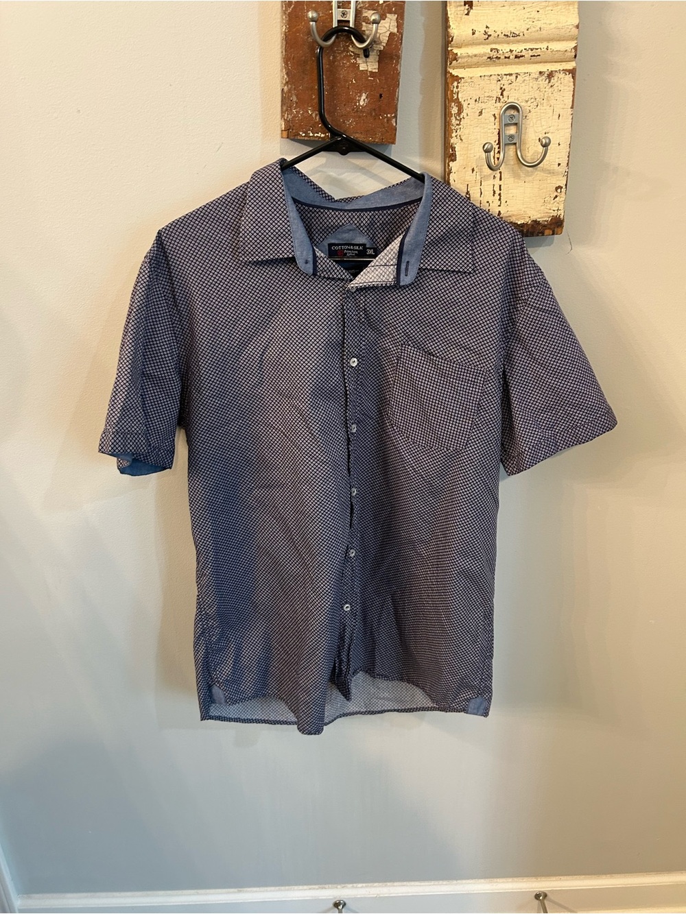 Cotton & Silk Textured Button-Down — Blue & White